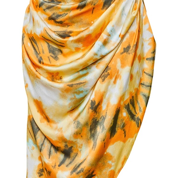 Pretty Little Thing Orange Tie Dye Print Structured Corset 4/Rushed Midi Skirt 2 - Picture 7 of 11